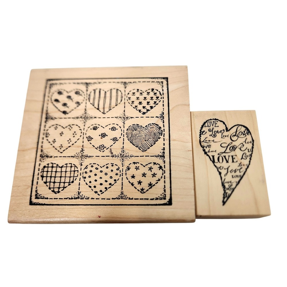 Vintage Mixed Brands Love Heart Red Rubber Stamps 2pc PSX F-2841 USA Background